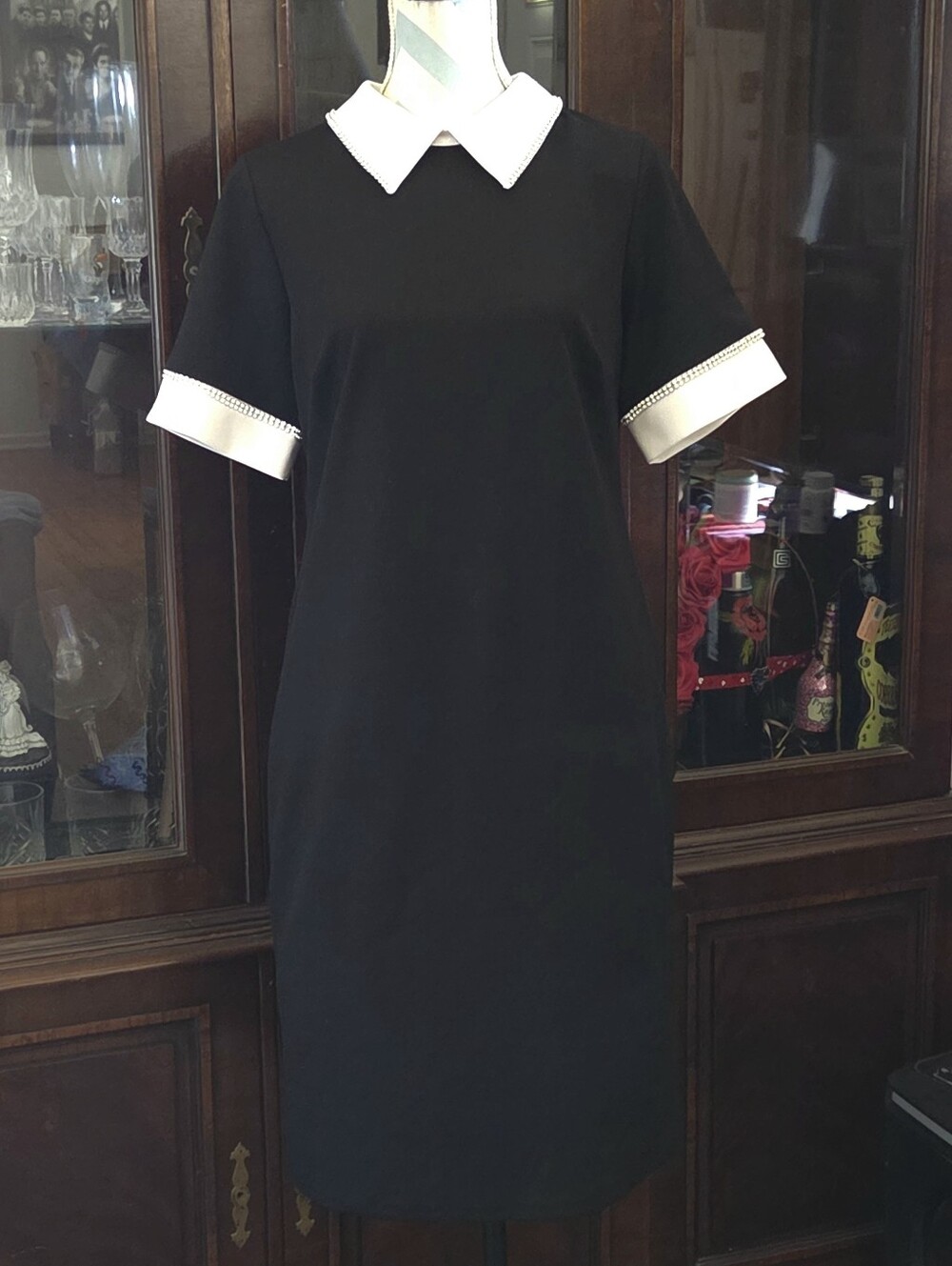 Shelby Nites Dress Size 14 Black White Collar Cuffs Wednesday Addams Modest Shea
